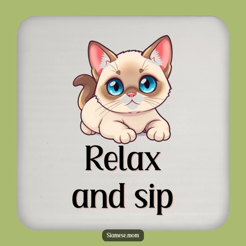 Funny Kawaii Siamese Cat Drink Coaster - Protect Surfaces with Relaxing Art