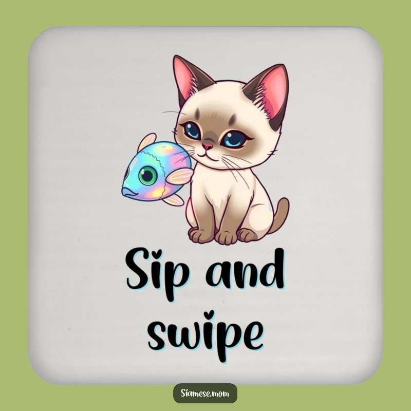 Funny Siamese Cat Coasters - Holographic Fish Design - Protect Your Table Funny Gift