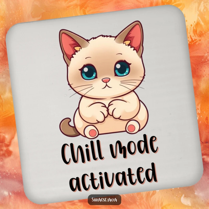 Funny Siamese Cat Coasters, kawaii cat with neatly tucked paws, cute and protective funny gift.