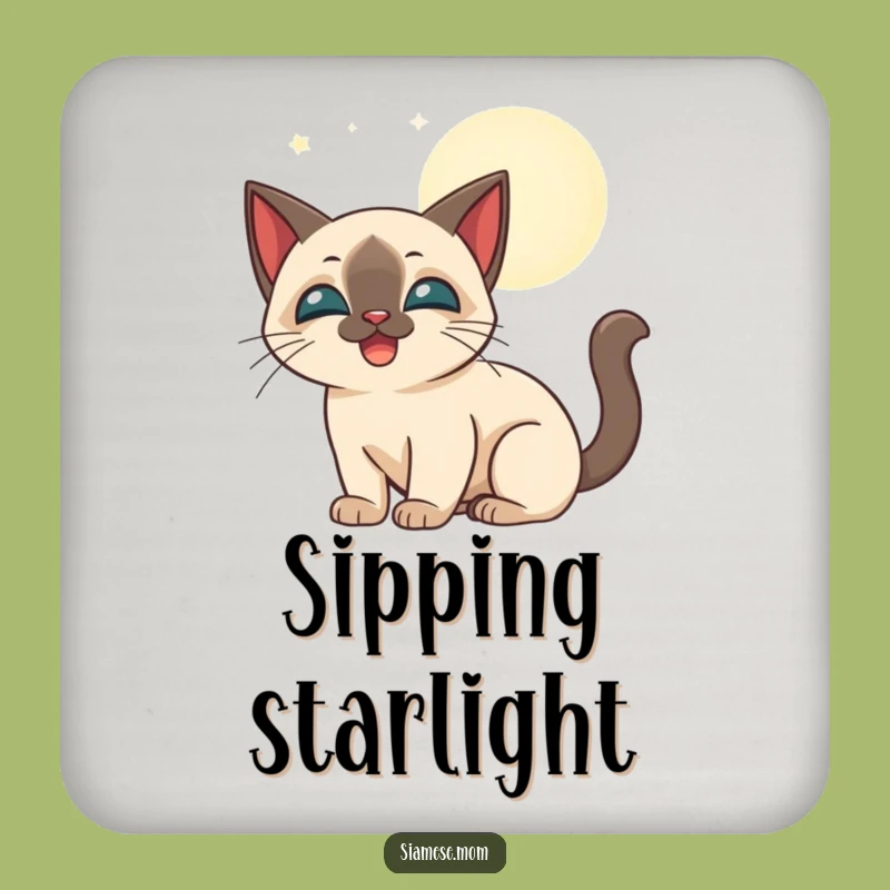 Funny Siamese Cat Moonbeam Coaster Set: Protect Surfaces with Cosmic Charm