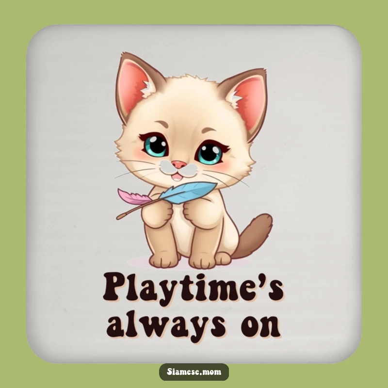 Funny Siamese Kitten Coaster - Kawaii Feather Mischief Protection, Gift Set!