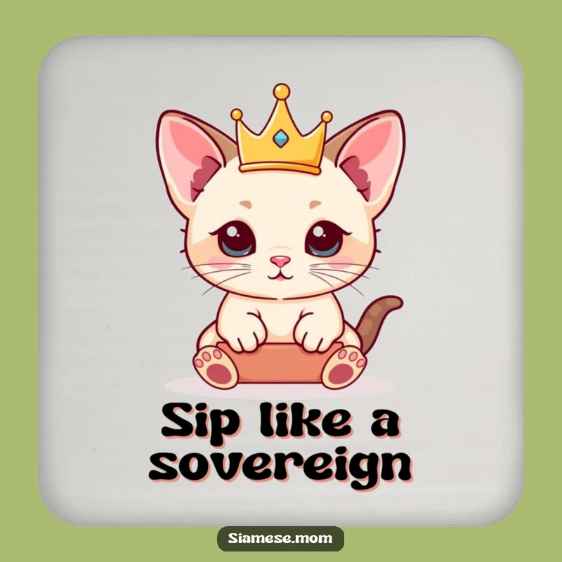 Funny Siamese Kitten Coaster - Royal Crown Protection, Gift Set!