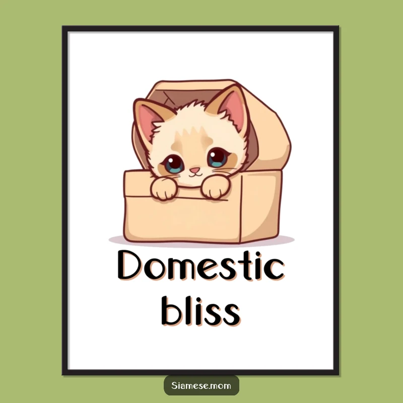 Funny Wall Art: Kawaii Siamese Kitten's Cozy Box Reveal Poster
