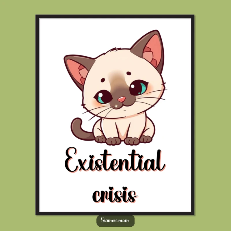 Funny Kawaii Siamese Cat Poster: Laser Dot Art, Whimsical Funny Gift!