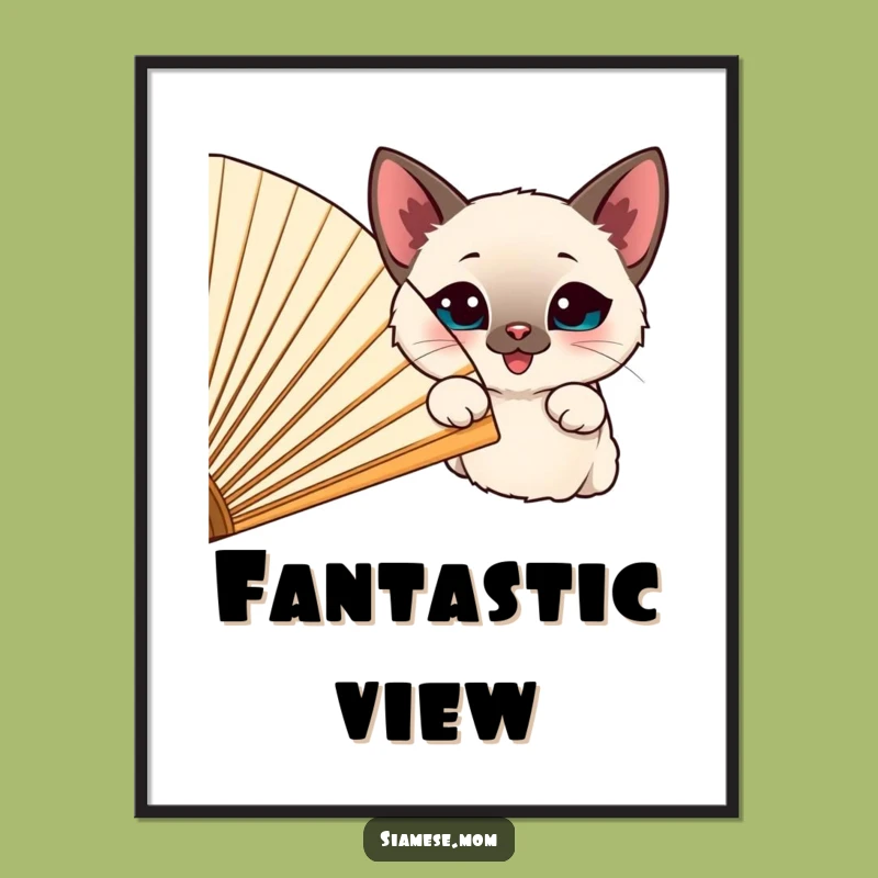Funny Siamese Cat Fan Poster: Cheerful Peek & Playful Wall Art
