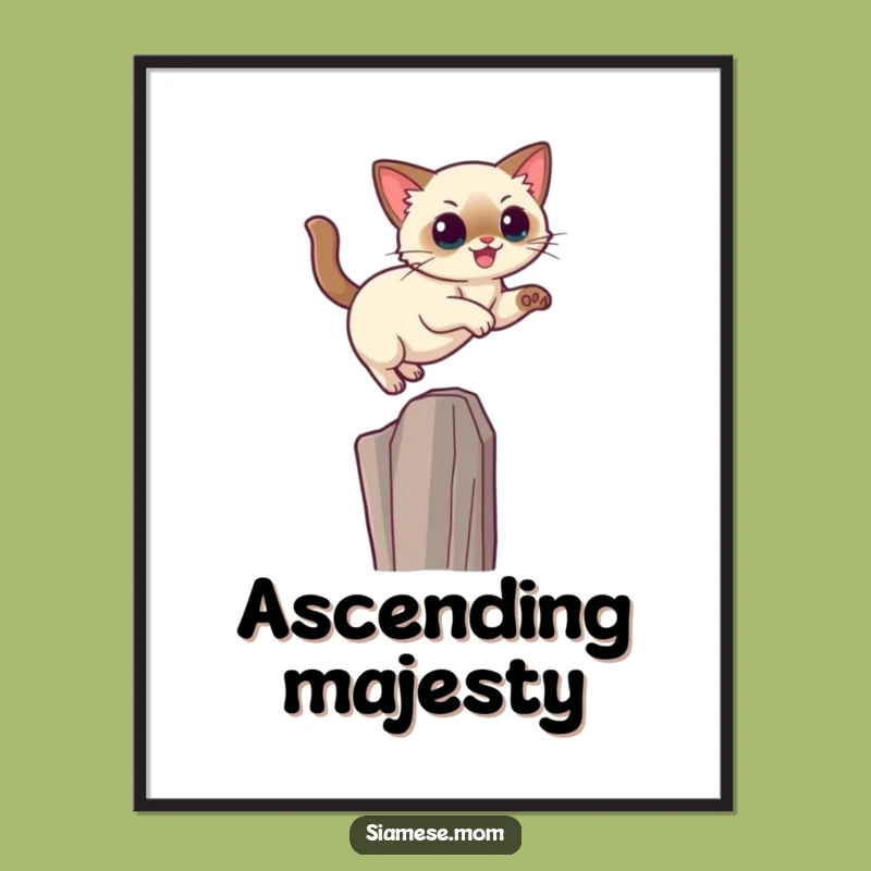 Funny Kawaii Siamese Cat Poster: Graceful Ascent Wall Art - Gift