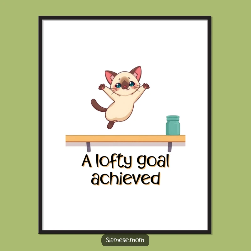 Funny Kawaii Siamese Cat Poster: Graceful Leap Art, Ideal for Funny Gift