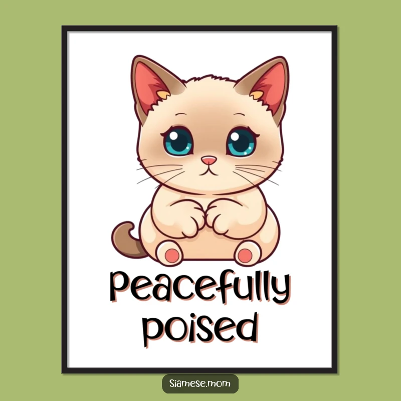Funny Siamese Cat Art Print - Kawaii Neat Paws - Minimalist Wall Decor Funny Gift