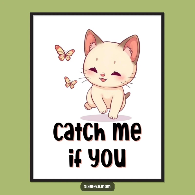 Funny Siamese Cat Butterfly Poster: Vibrant Wall Art - Add Whimsy!