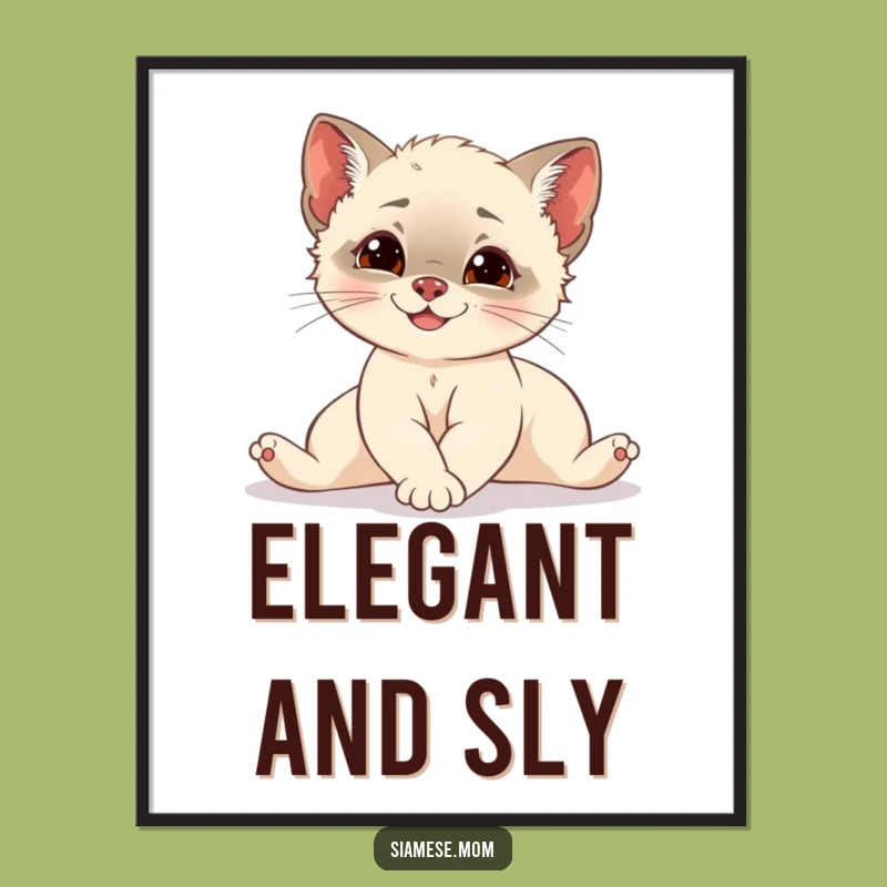 Funny Siamese Cub Poster: Elegant Stretch and Mischief Art