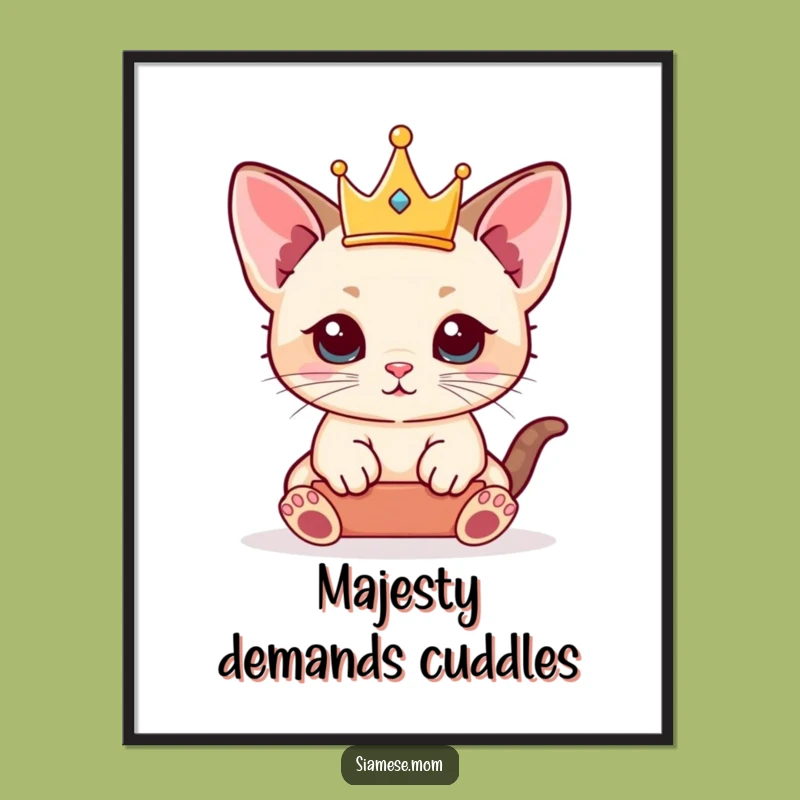 Funny Siamese Kitten Art Print - Royal Crown Decor, Gift Idea!