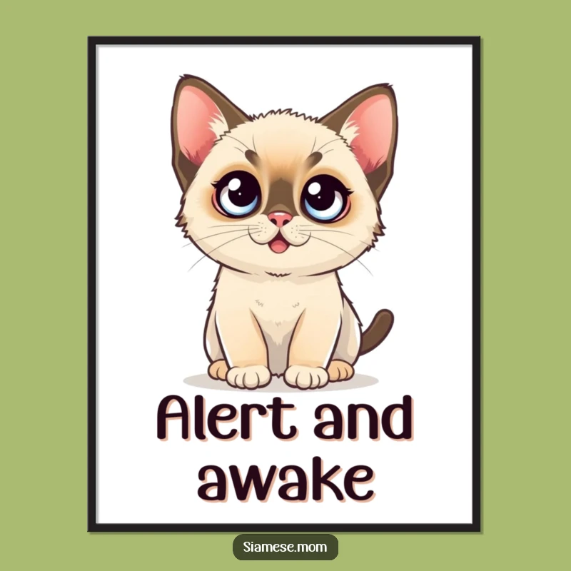 Funny Wall Art: Kawaii Siamese Kitten's Shocked Gaze Poster