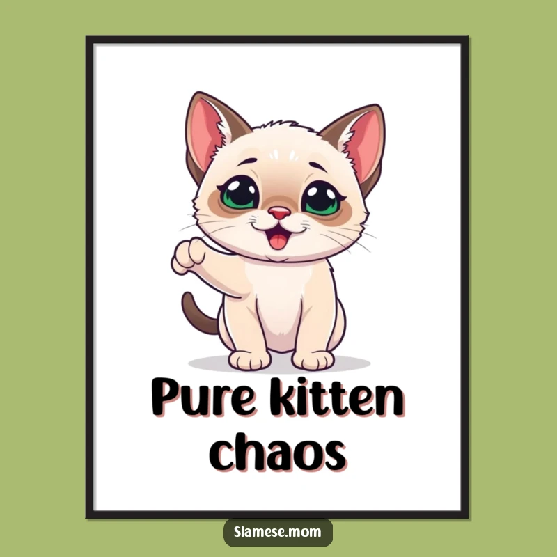 Funny Siamese Kitten Art Print - Energetic Playful Decor, Gift Idea!