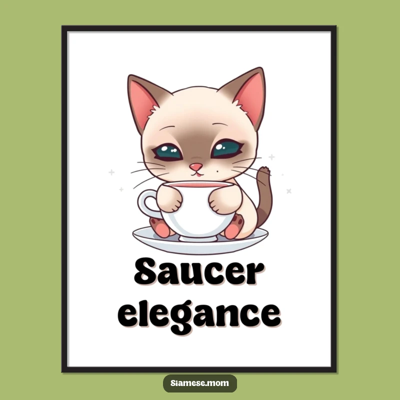Kawaii Siamese Sipping Cat Poster - Elegant Feline Art Print, Great Gift Idea