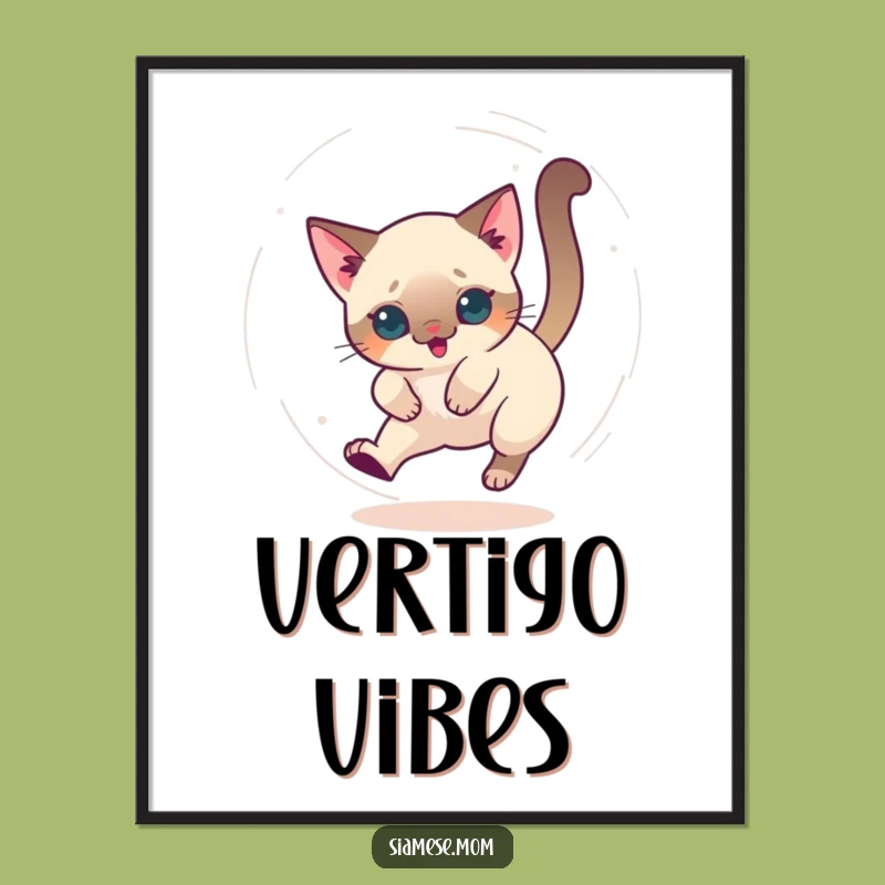 Funny Dizzy Siamese Cat Poster - Energetic Wall Art for Playful Spaces