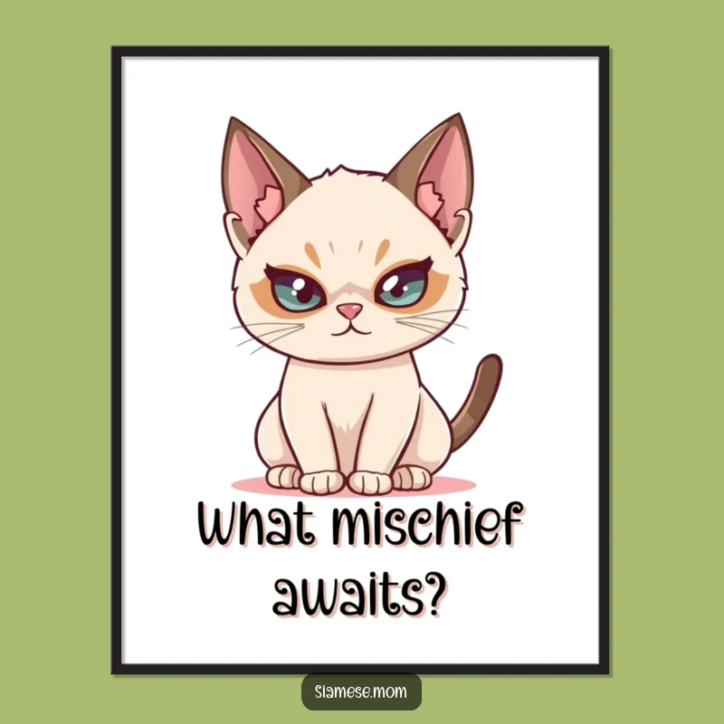 Funny Siamese Cat Mischief Poster - Playful Feline Twinkle Art Gift