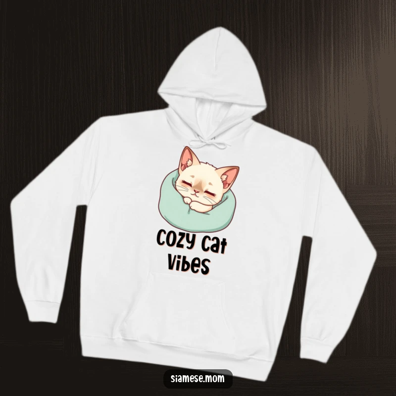 Funny Kawaii Siamese Cat Hoodie Purring Contentedly Nestled Cozy Blanket, Warm Comfy Funny Gift