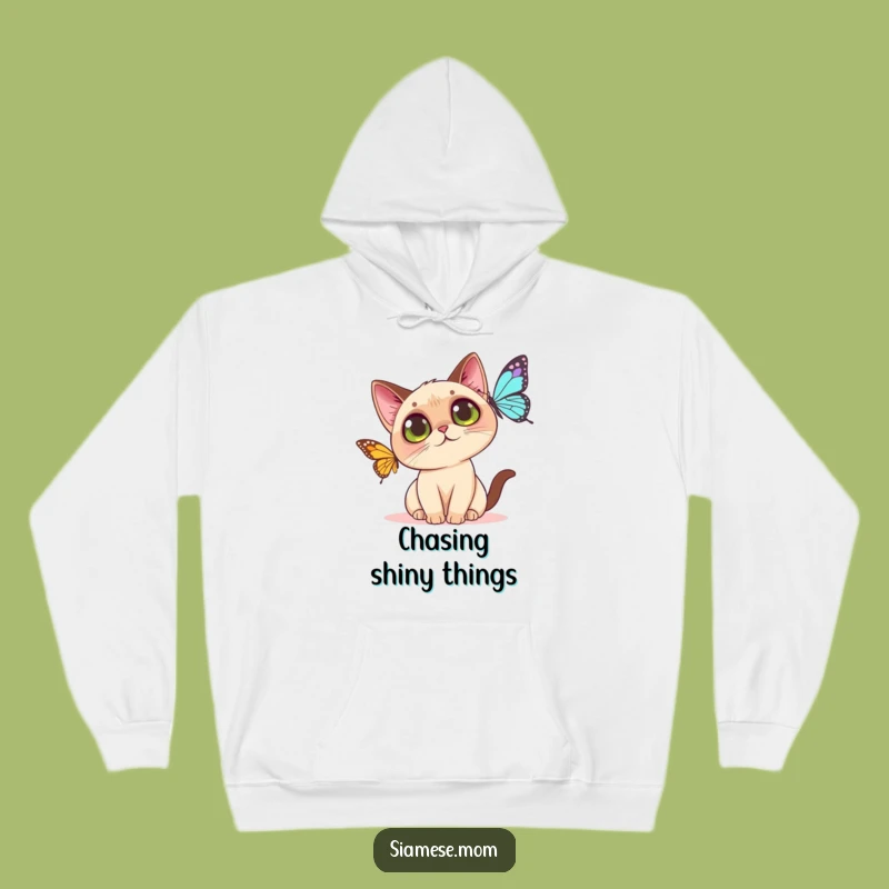 Cozy Funny Kawaii Siamese Cat Hoodie: Butterfly Chase Edition - Warm Gift
