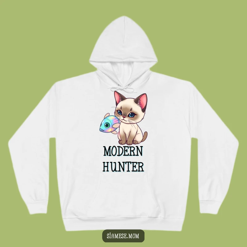 Cozy Funny Siamese Cat Hoodie - Holographic Fish Design - Warm and Playful Funny Gift