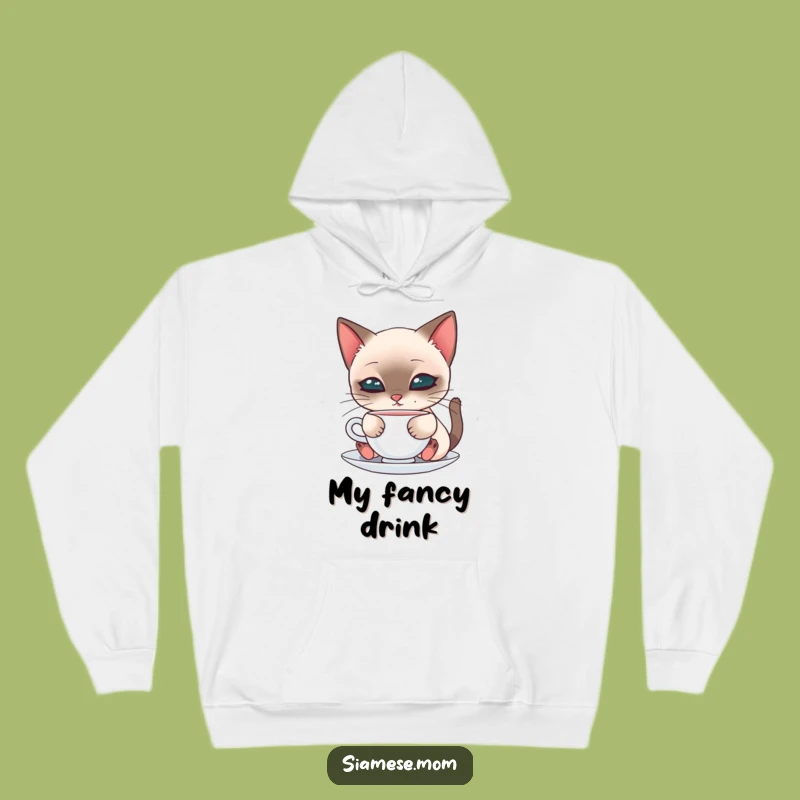 Kawaii Siamese Sipping Cat Hoodie - Cozy Feline Comfort Wear, Perfect Gift
