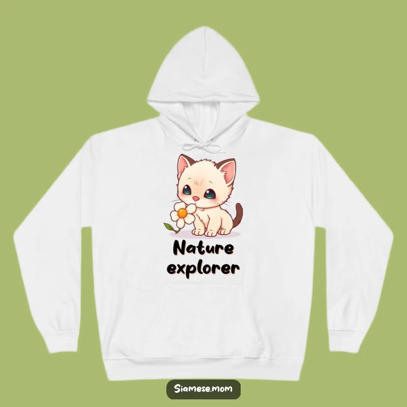 Cozy Funny Hoodie: Kawaii Siamese Kitten's Flower Sniffing Adventure