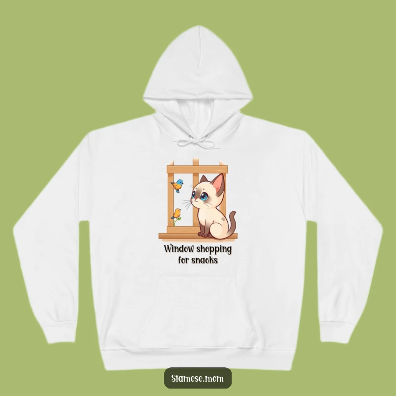 Cozy Funny Siamese Cat Hoodie: Bird Watcher's Delight, Perfect Funny Gift
