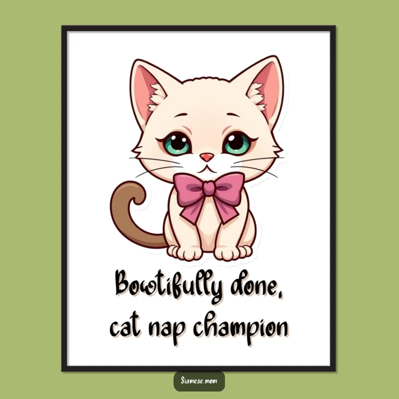 Free Printable Kawaii Siamese Cat Bow Art - Funny Downloadable Decor Gift