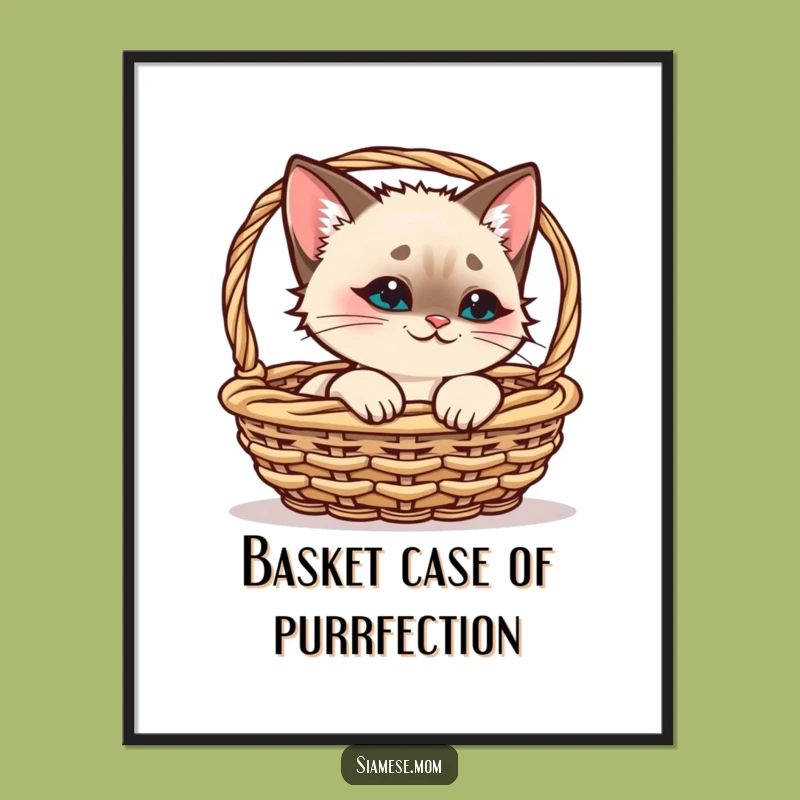 Free Printable Wall Art: Funny Kawaii Siamese Cat Basket Peek