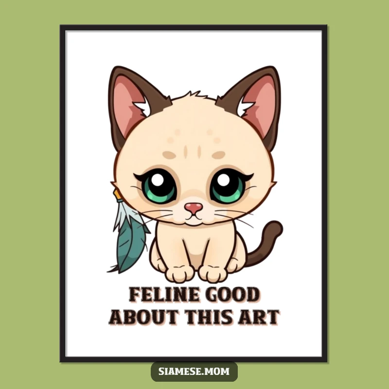 Free Printable Wall Art: Funny Kawaii Siamese Cat Feather Playtime Decor