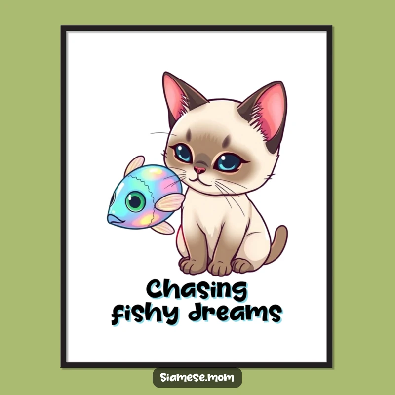 Free Printable Wall Art: Siamese Cat Holographic Fish Play