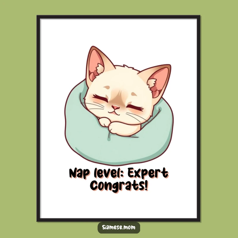 Funny Free Printable Cozy Cat Wall Art: Purring Siamese Comfort Downloadable Decor