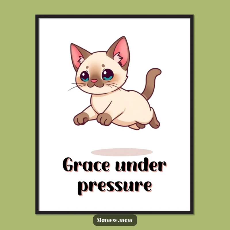Funny Free Printable Wall Art: Graceful Kawaii Siamese Cat Leap, Downloadable Decor