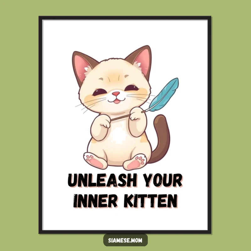 Funny Free Printable Wall Art: Playful Kawaii Siamese Cat, Downloadable Decor
