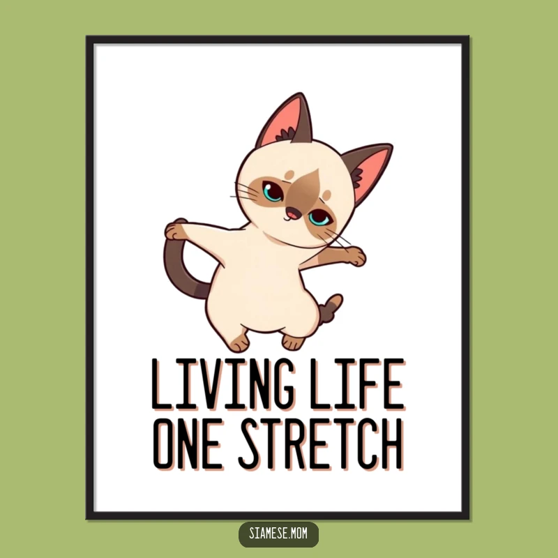 Free Printable Wall Art: Graceful Kawaii Siamese Cat Stretch Decor