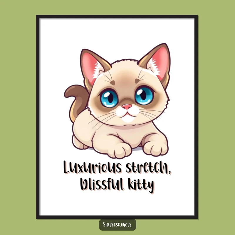 Free Printable Wall Art: Luxurious Kawaii Cat Stretch, Funny Downloadable Decor for Chill Zones