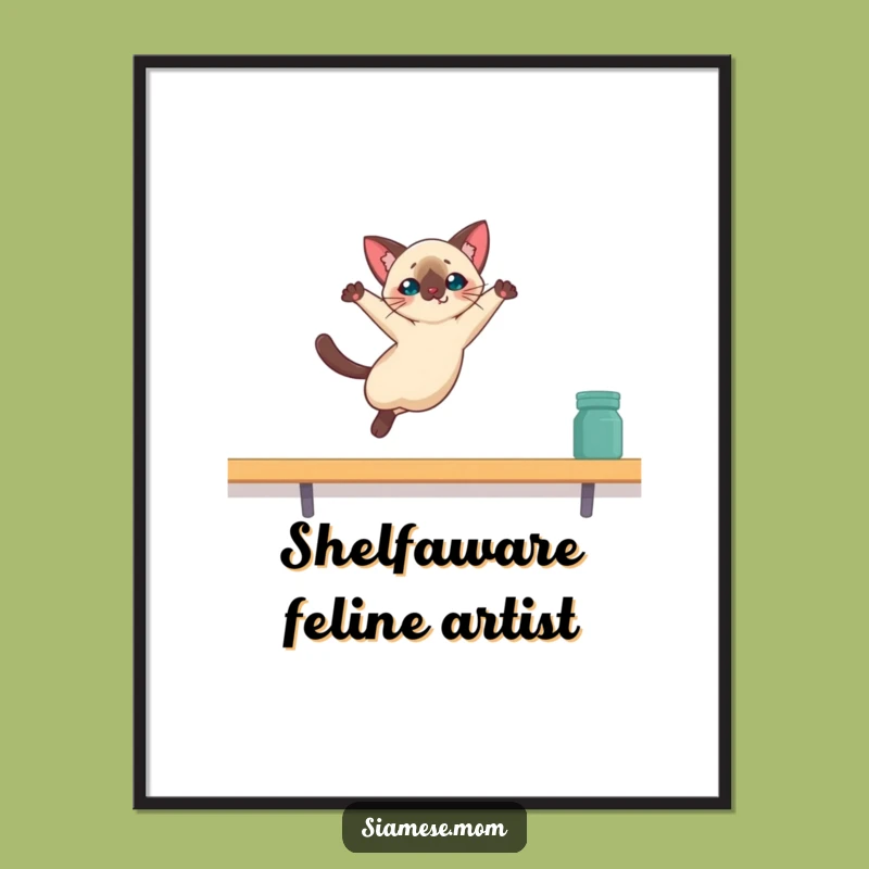 Free Printable Kawaii Siamese Cat Wall Art: Funny Leap Action Downloadable Decor
