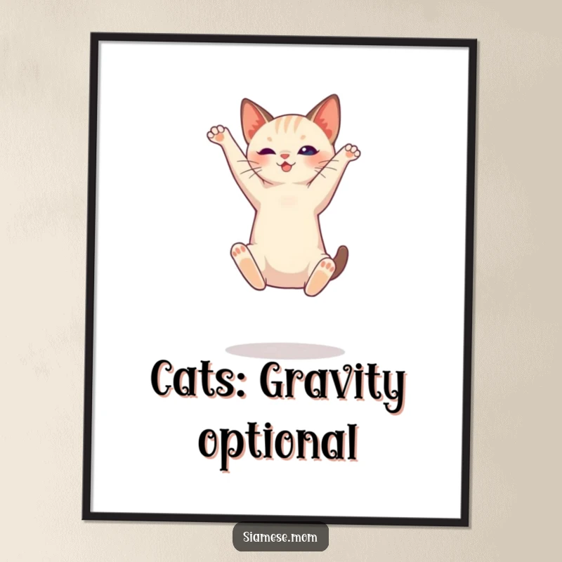 Free Printable Wall Art: A lithe Siamese cat performs a breathtaking, acrobatic high jump.
