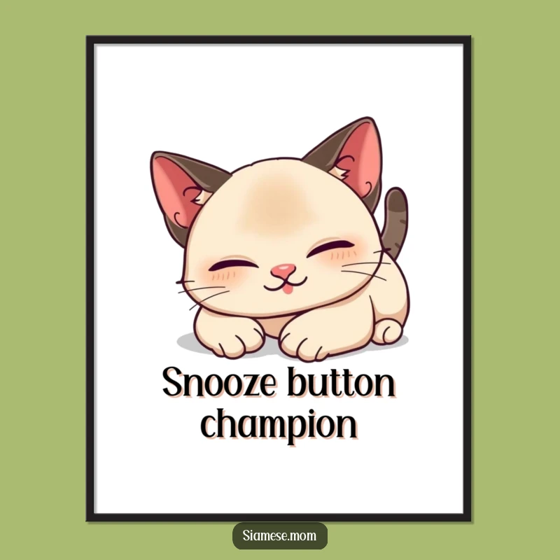 Funny Free Printable Wall Art: Lazy Kawaii Siamese Cat Stretch, Downloadable Decor