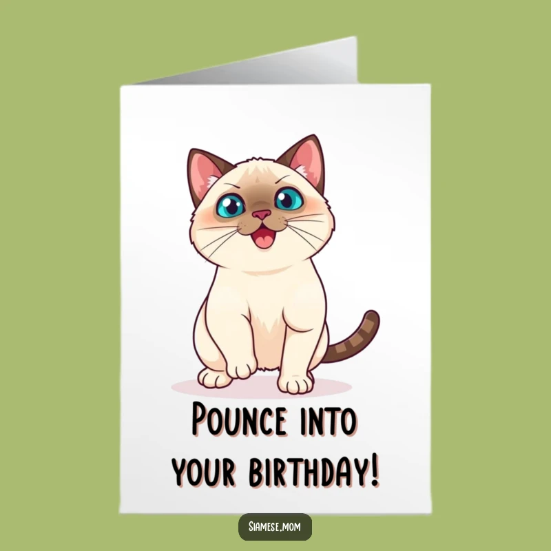 Free Printable Playful Cat Birthday Card: Pouncing Siamese Surprise Downloadable Gift