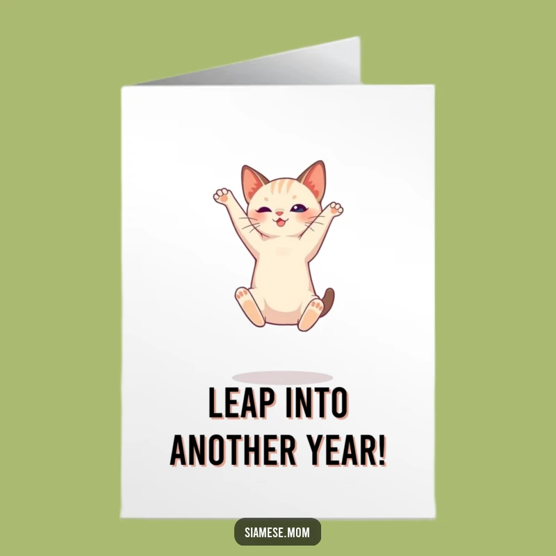 Graceful Siamese Cat Birthday Card: Free Printable High Jump Fun