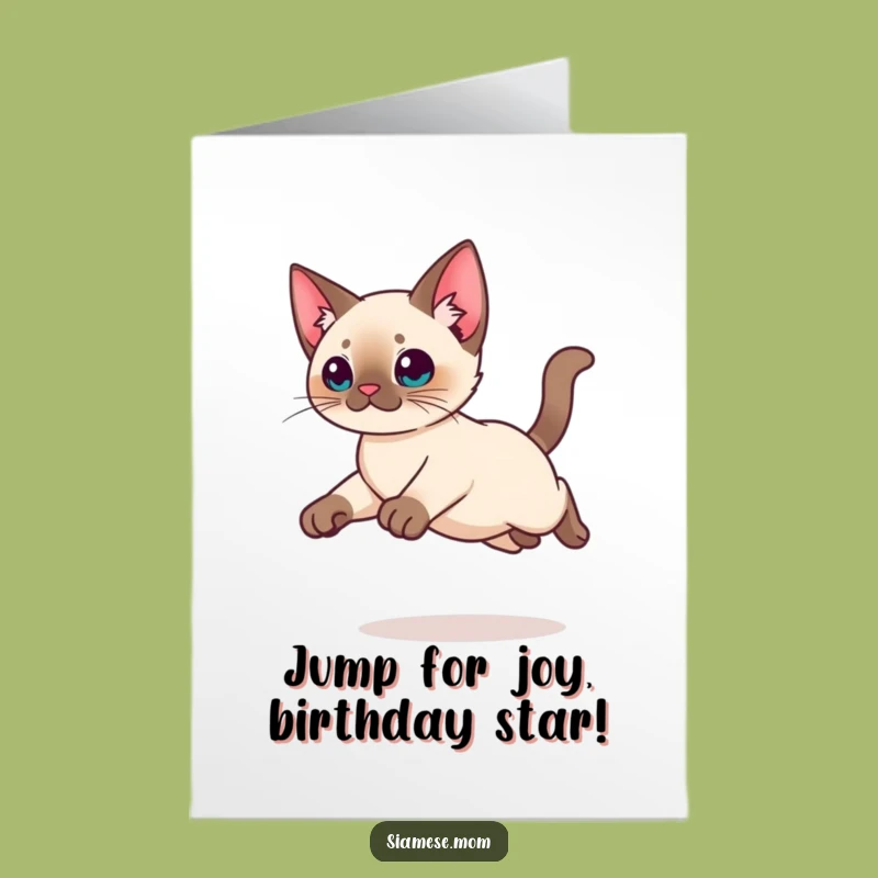 Free Printable Birthday Card: Graceful Kawaii Siamese Cat Leap, Fun DIY Gift
