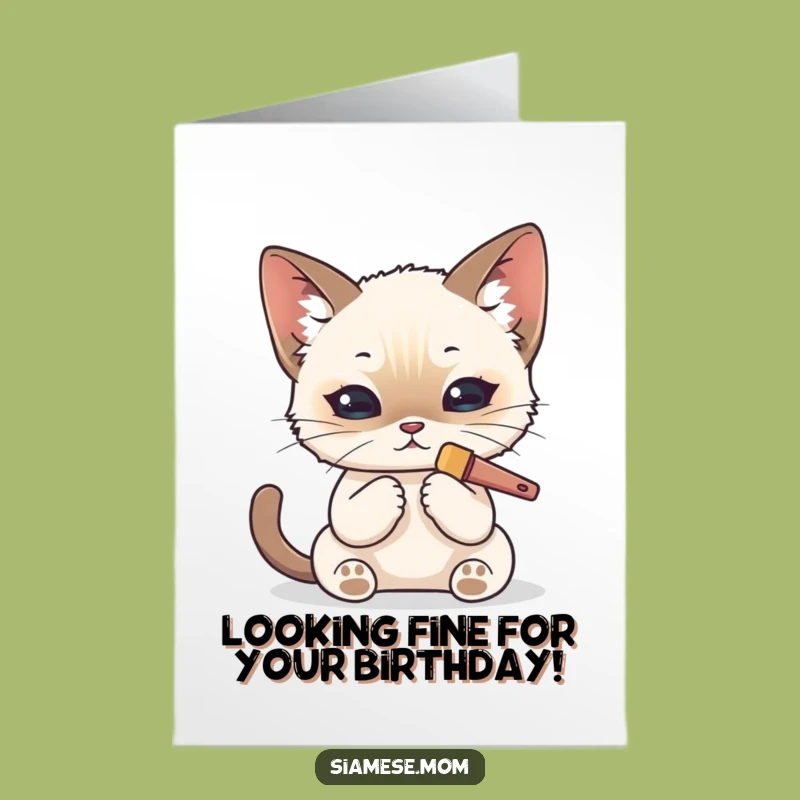 Free Printable Birthday Card: Dapper Kawaii Siamese Cat - Funny DIY Gift