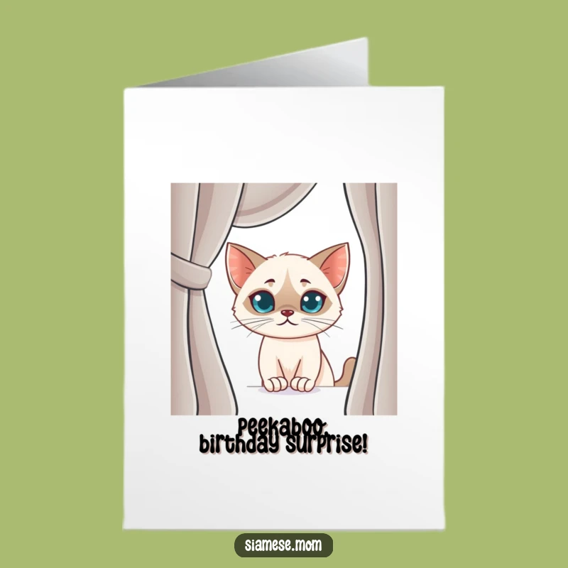 Free Printable Birthday Card: Mischievous Kawaii Siamese Cat Peek Gift