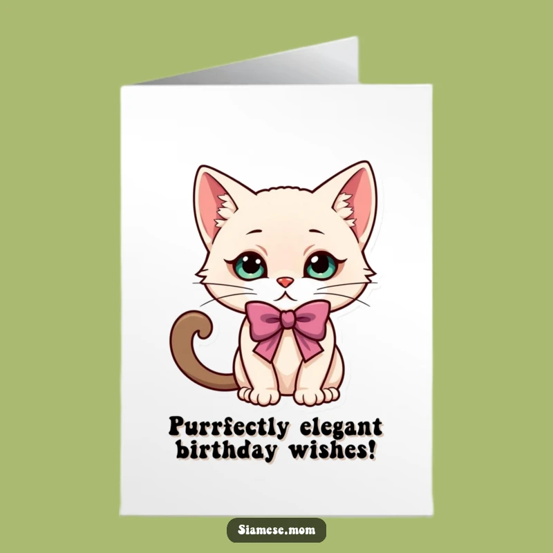 Free Printable Kawaii Siamese Cat Bow Birthday Card - Funny Downloadable Gift
