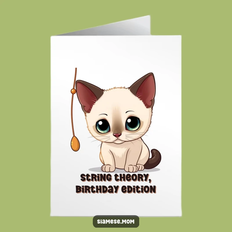 Free Printable Funny Siamese Cat Birthday Card: Curious Kitty String Fun Downloadable Gift