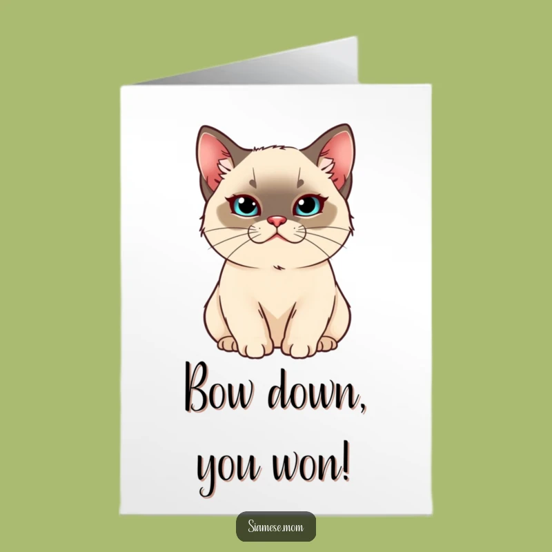 Free Printable Kawaii Siamese Cat Congrats Card: Smug Victory Downloadable Gift