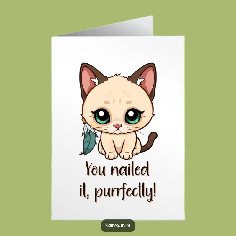 Free Printable Congrats Card: Adorable Siamese Cat Feather Chase Celebration