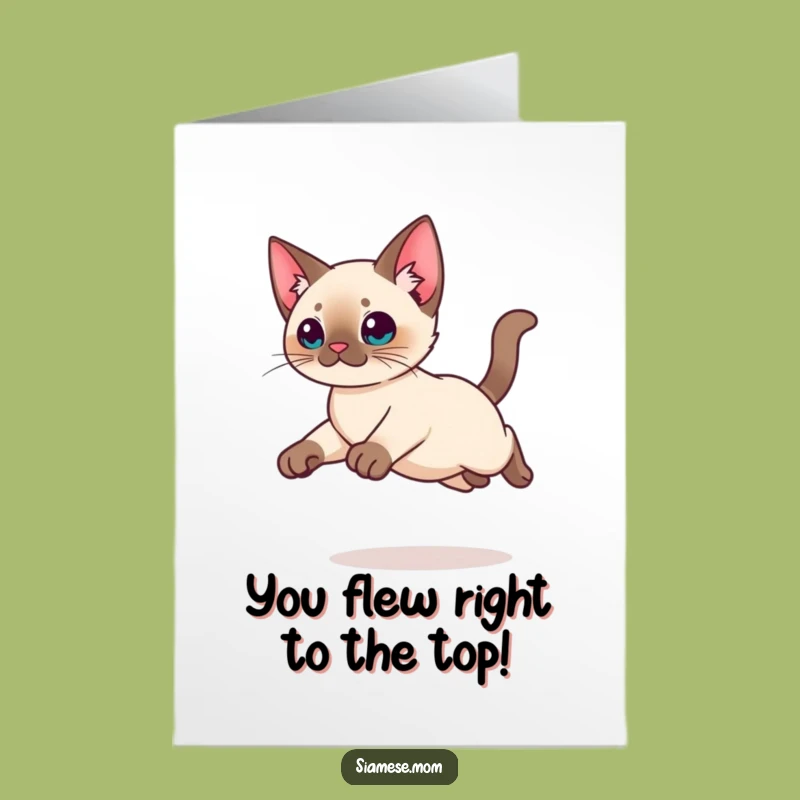 Free Printable Congrats Card: Graceful Kawaii Siamese Cat Leap, Exciting DIY Gift