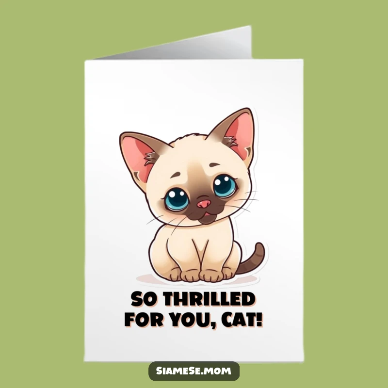 Free Printable Congrats Card: Inquisitive Kawaii Cat, Funny Downloadable Gift for New Beginnings