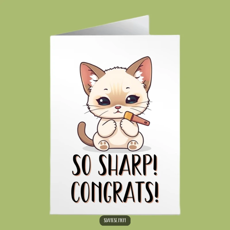 Free Printable Congrats Card: Spotless Success - Kawaii Siamese Cat - DIY